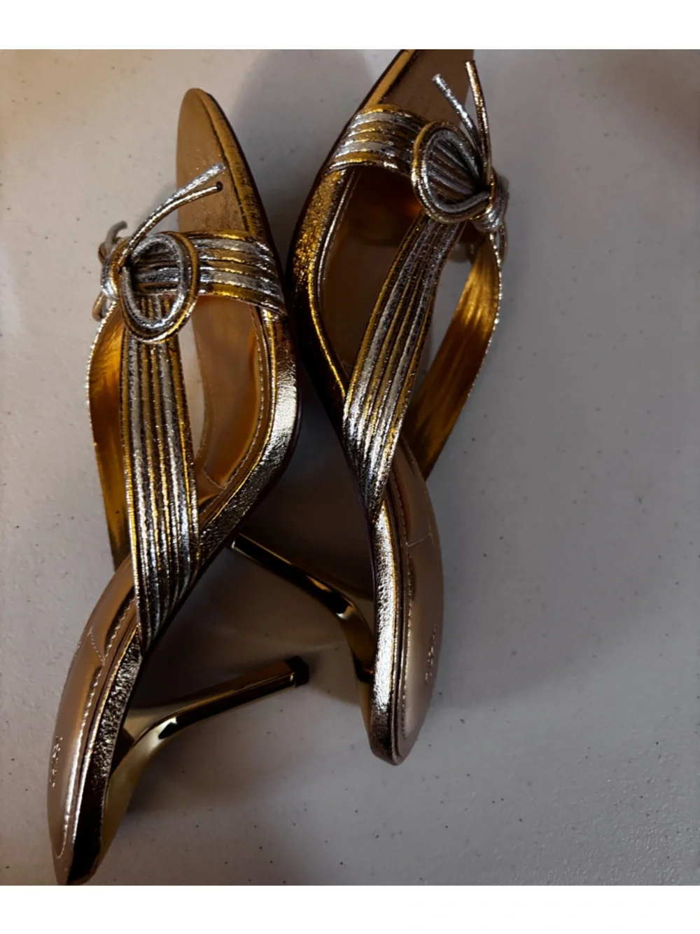 Zara gold metallic bow heeled sandals - Picture 11 of 12